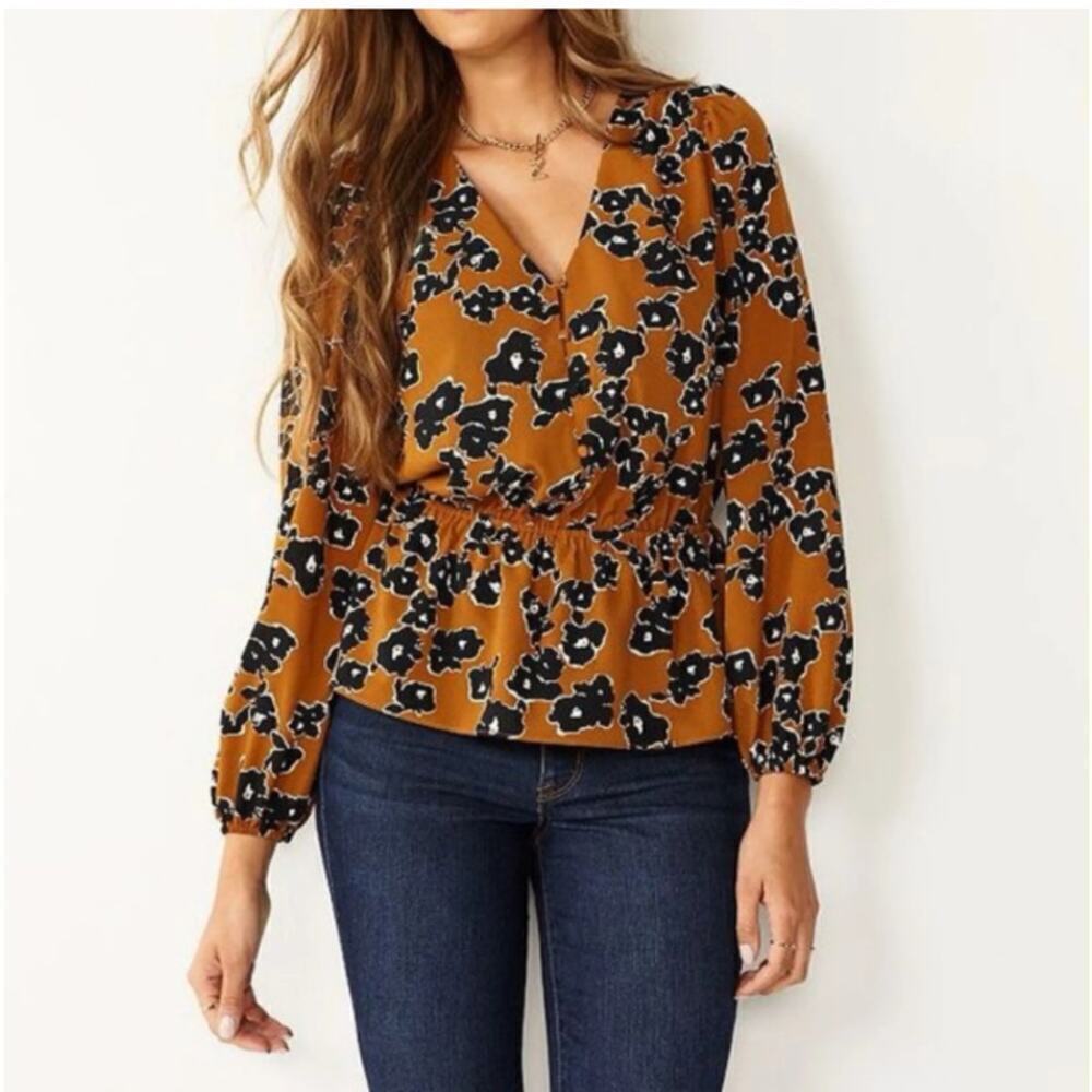 Nine West Button Up Floral Cinch Waist Blouse Size XXL